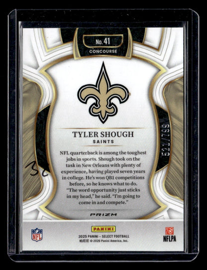 2025 Panini Select #41 Tyler Shough White Prizm Shock #/799 — back