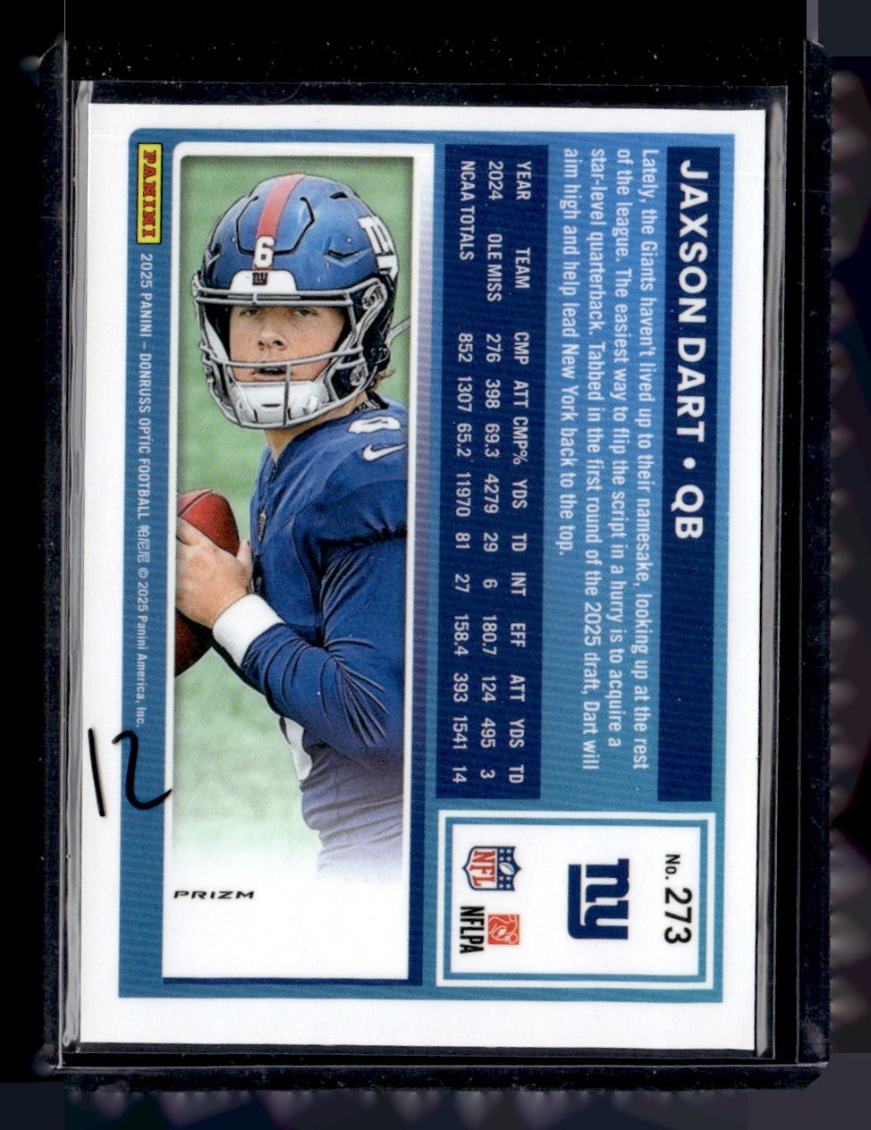 2025 Donruss Optic #273 Jaxson Dart Pink — back