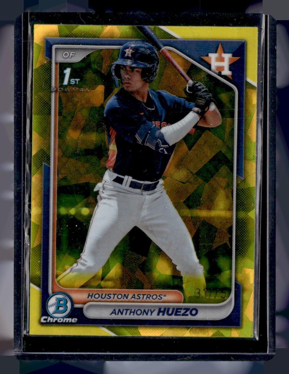 2024 Bowman #BCP-108 Anthony Huezo Chrome Prospects Yellow Refractor #/75 — front