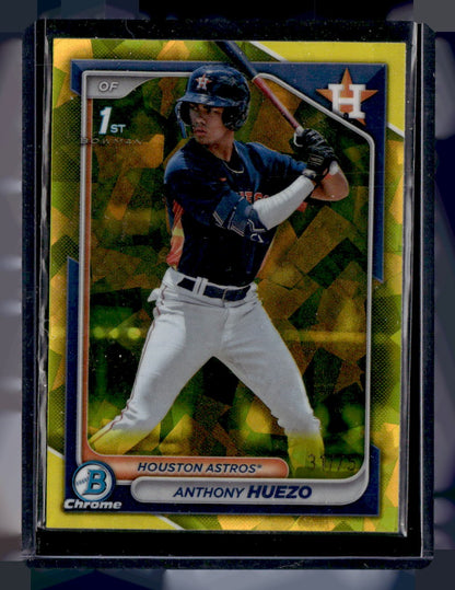 2024 Bowman #BCP-108 Anthony Huezo Chrome Prospects Yellow Refractor #/75 — front