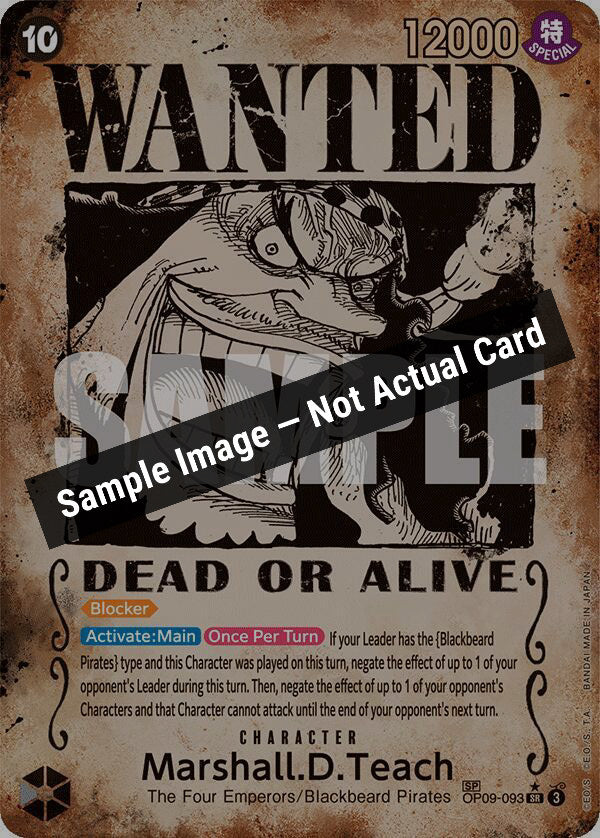 One Piece Card Game,Emperors in the New World,Marshall.D.Teach (093) (Wanted Poster) - OP09-093,Foil,Near Mint — Sample Image, Not Actual Card