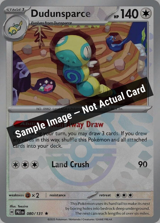 Pokemon,SV: Prismatic Evolutions,Dudunsparce (Master Ball Pattern) - 080/131,Holofoil,Near Mint — Sample Image, Not Actual Card