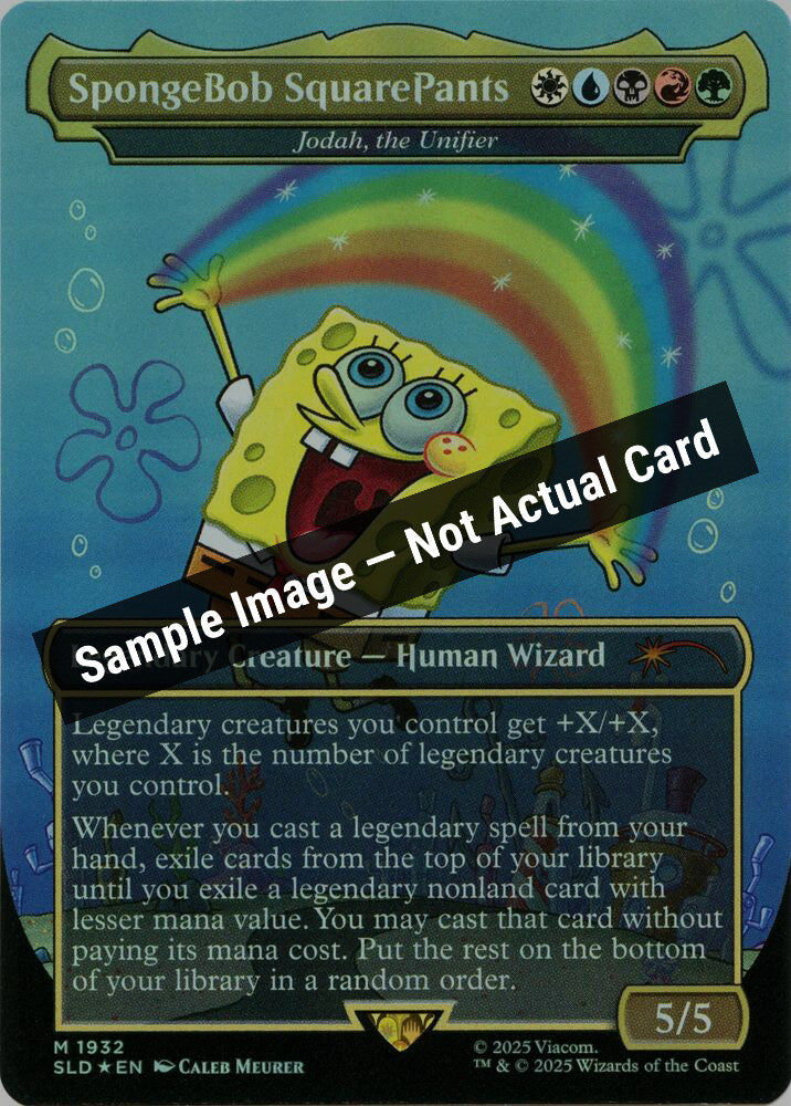 Magic,Secret Lair Drop Series,SpongeBob SquarePants - Jodah, the Unifier (Rainbow Foil) - 1932,Foil,Near Mint — Sample Image, Not Actual Card