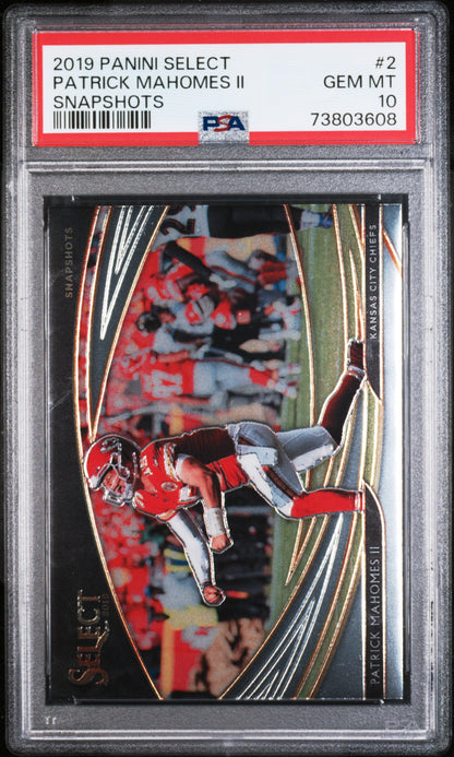 2019 PANINI SELECT SNAPSHOTS PATRICK MAHOMES II #2 SNAPSHOTS PSA 10 — front of actual slab
