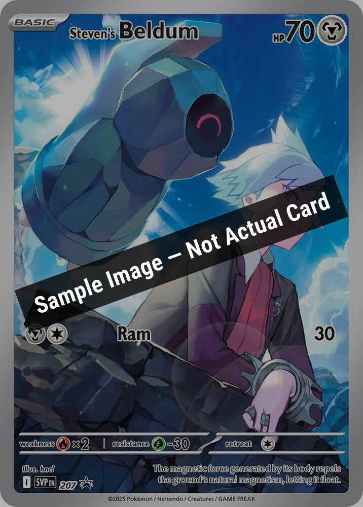 Pokemon,SV: Scarlet & Violet Promo Cards,Steven's Beldum - 207,Holofoil,Near Mint — Sample Image, Not Actual Card