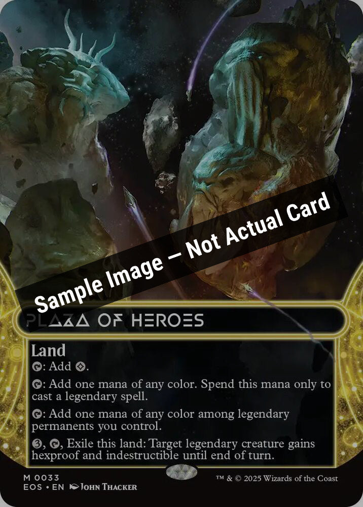 Magic,Edge of Eternities: Stellar Sights,Plaza of Heroes (0033) (Borderless),Foil,Near Mint — Sample Image, Not Actual Card