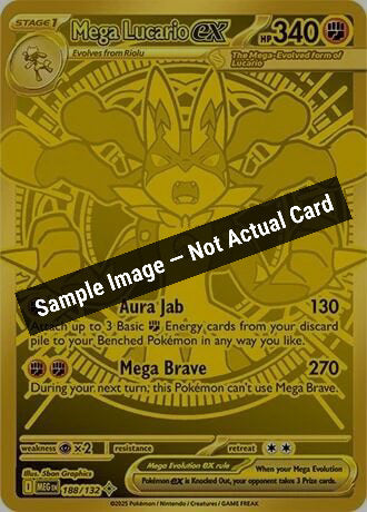 Pokemon,ME01: Mega Evolution,Mega Lucario ex - 188/132,Holofoil,Near Mint — Sample Image, Not Actual Card