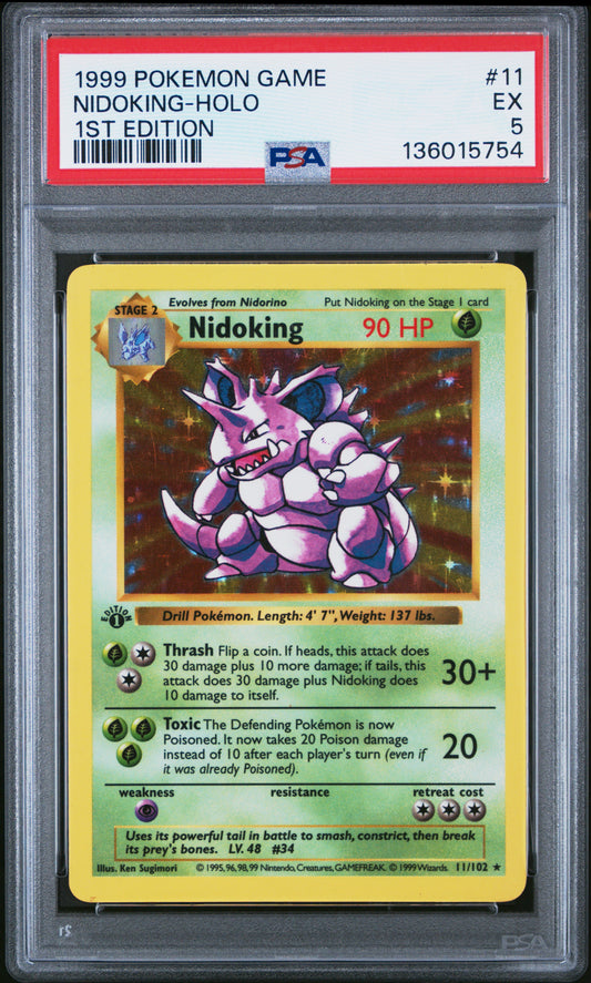 1999 POKEMON GAME NIDOKING-HOLO #11 1ST EDITION PSA 5