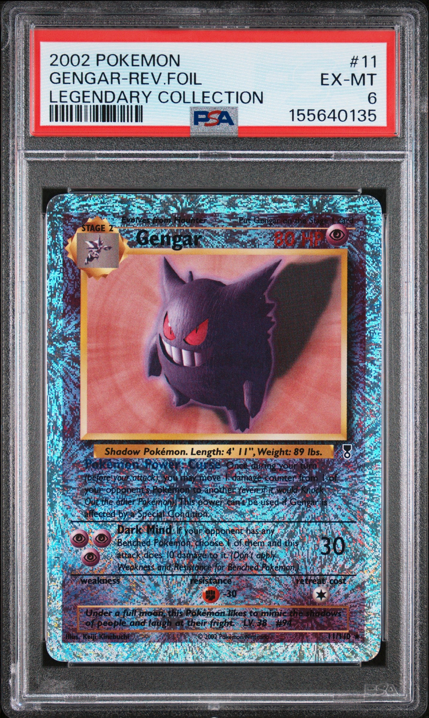 2002 POKEMON LEGENDARY COLLECTION GENGAR-REV.FOIL #11 LEGENDARY COLLECTION PSA 6
