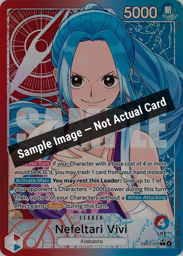 One Piece Card Game,Extra Booster: One Piece Heroines Edition,Nefeltari Vivi (001) (Alternate Art) - EB03-001,Foil,Near Mint — Sample Image, Not Actual Card