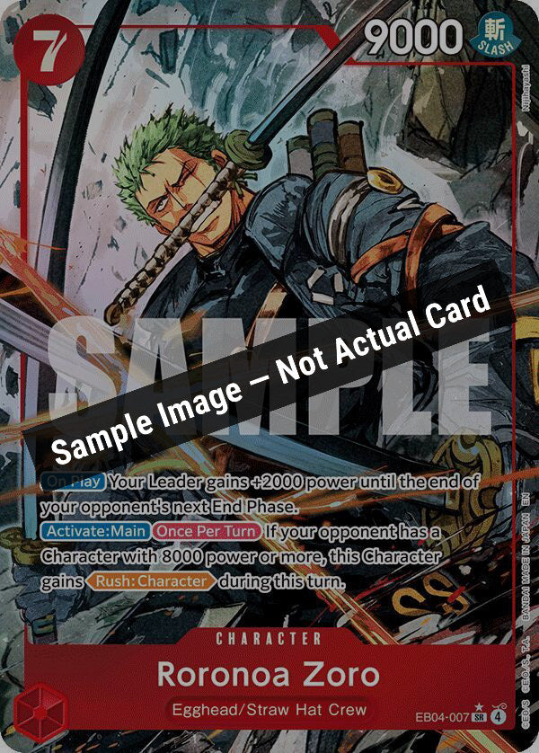 One Piece Card Game,Adventure on Kami's Island,Roronoa Zoro (EB04-007) (Alternate Art),Foil,Near Mint — Sample Image, Not Actual Card