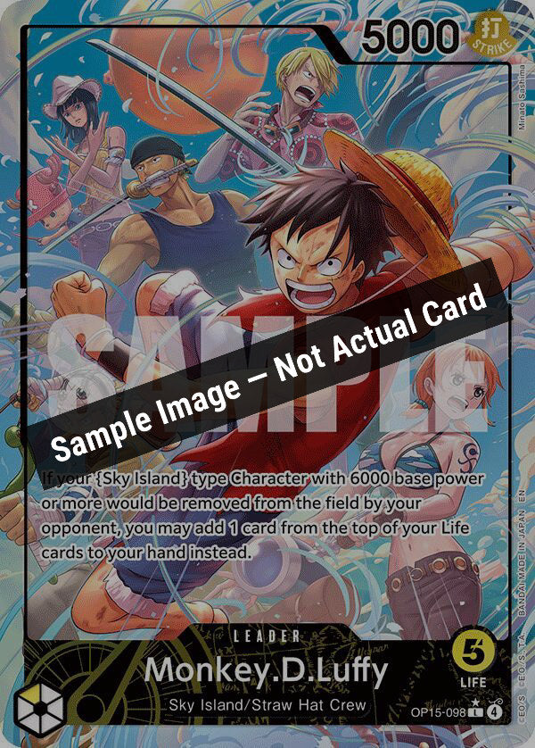 One Piece Card Game,Adventure on Kami's Island,Monkey.D.Luffy (OP15-098) (Alternate Art),Foil,Near Mint — Sample Image, Not Actual Card