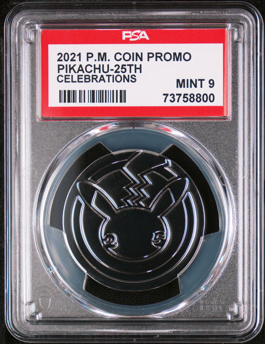2021 POKEMON COIN PROMO PIKACHU-25TH CELEBRATIONS PSA 9