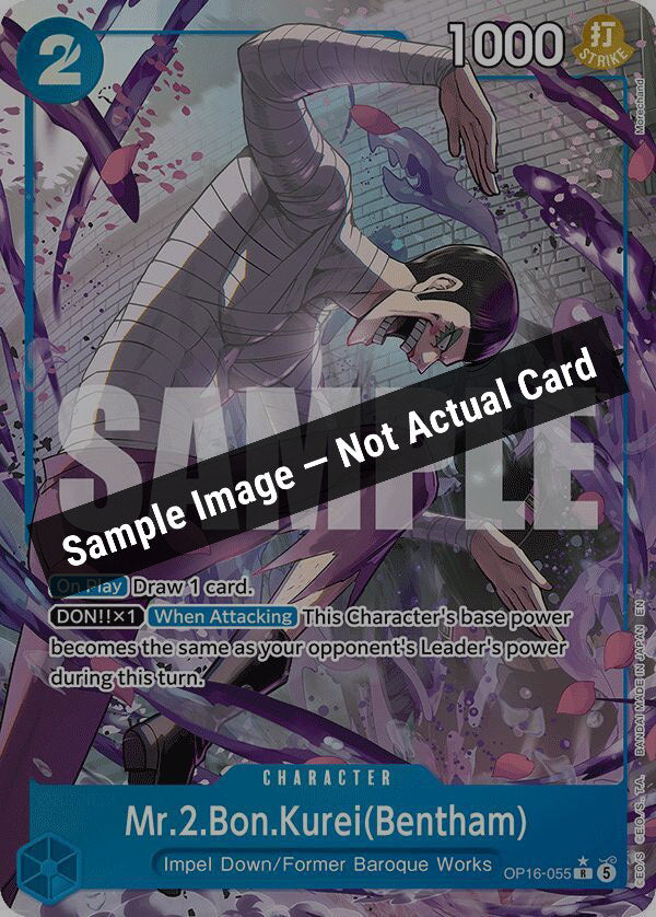 One Piece Card Game,The Time of Battle,Mr.2.Bon.Kurei(Bentham) (055) (Alternate Art) - OP16-055,Foil,Near Mint — Sample Image, Not Actual Card