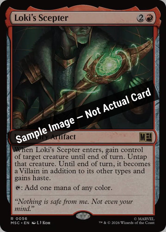 Magic,Commander: Marvel Super Heroes,Loki's Scepter (Surge Foil) - 56,Foil,Near Mint — Sample Image, Not Actual Card