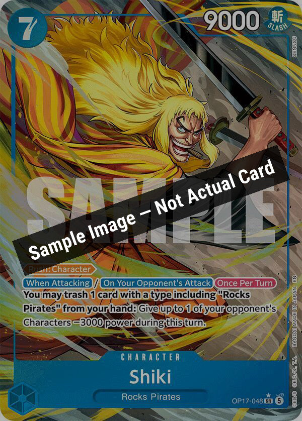 One Piece Card Game,The World's Strongest Warriors,Shiki (048) (Alternate Art) - OP17-048,Foil,Near Mint — Sample Image, Not Actual Card