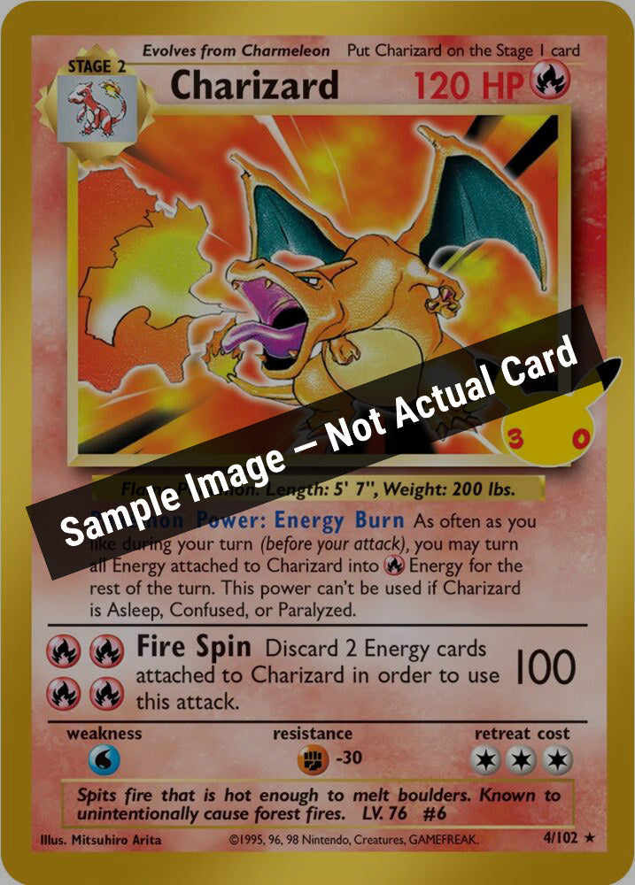Pokemon,ME: 30th Celebration Classic Collection,Charizard - 4/102,Holofoil,Near Mint — Sample Image, Not Actual Card