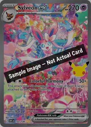 Pokemon,ME: 30th Celebration,Sylveon ex - 153/128,Holofoil,Near Mint — Sample Image, Not Actual Card