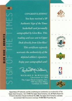 1998-99 SP Authentic #GR Glen Rice Sign of the Times Bronze