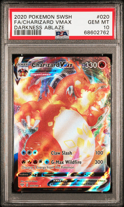 2020 POKEMON SWORD & SHIELD DARKNESS ABLAZE FA/CHARIZARD VMAX #020 PSA 10 - Image 1