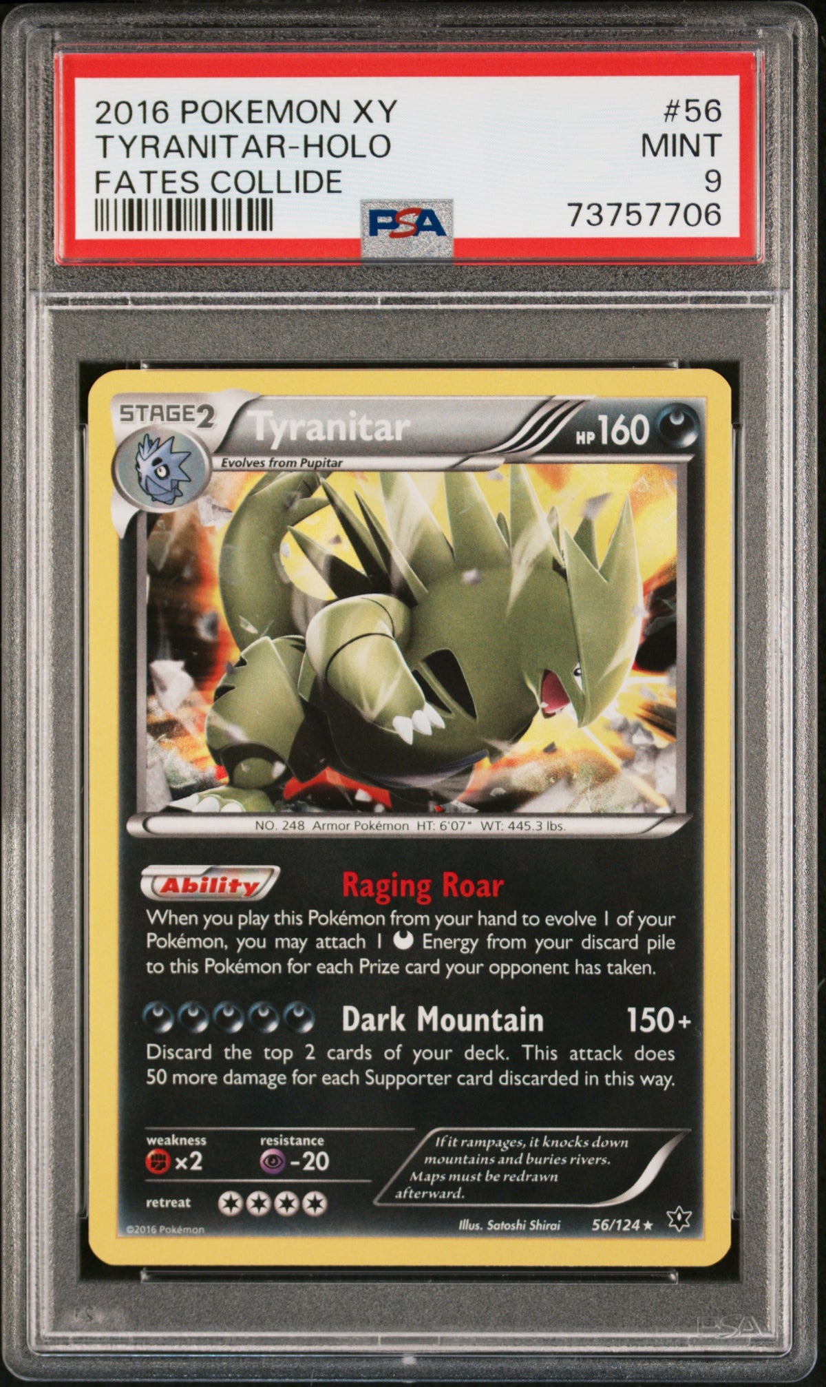 2016 POKEMON XY FATES COLLIDE TYRANITAR-HOLO #56 FATES COLLIDE PSA 9