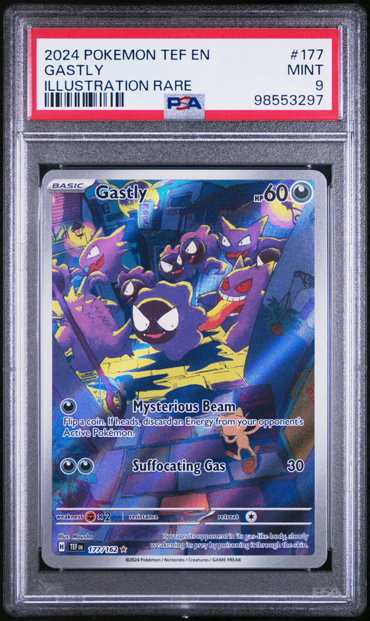 2024 POKEMON TEF EN-TEMPORAL FORCES GASTLY #177 ILLUSTRATION RARE PSA 9