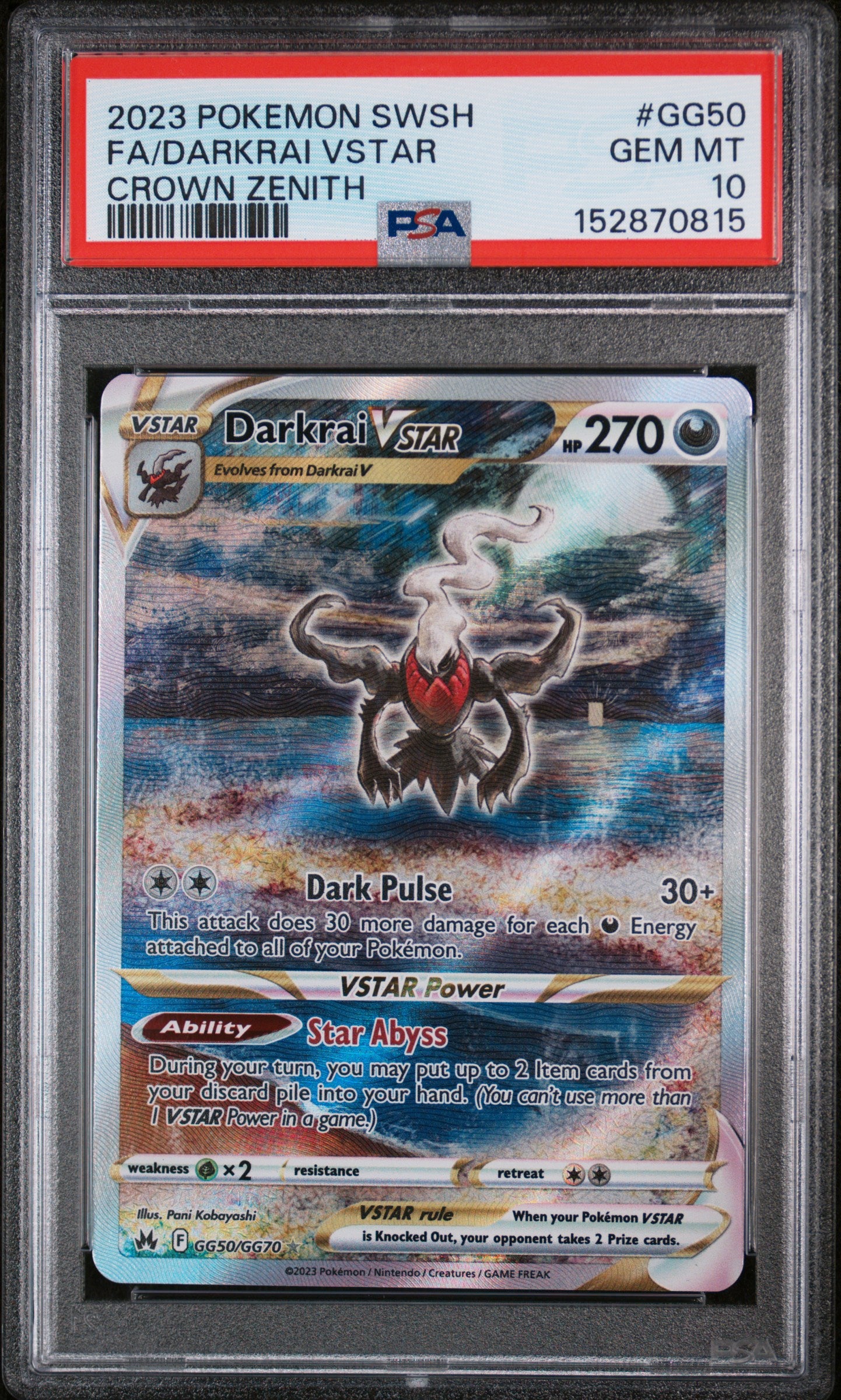 2023 POKEMON SWORD AND SHIELD CROWN ZENITH FA/DARKRAI VSTAR #GG50 CROWN ZENITH PSA 10