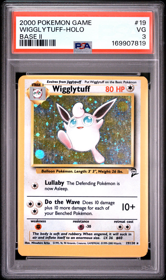 2000 POKEMON GAME BASE II WIGGLYTUFF-HOLO #19 BASE II PSA 3