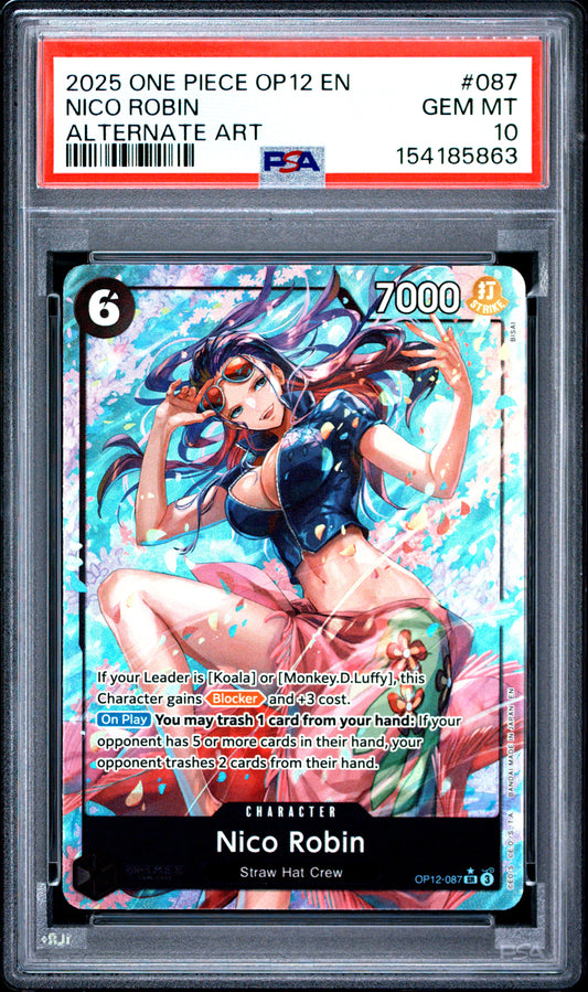2025 ONE PIECE OP12-LEGACY OF THE MASTER NICO ROBIN #087 ALTERNATE ART PSA 10