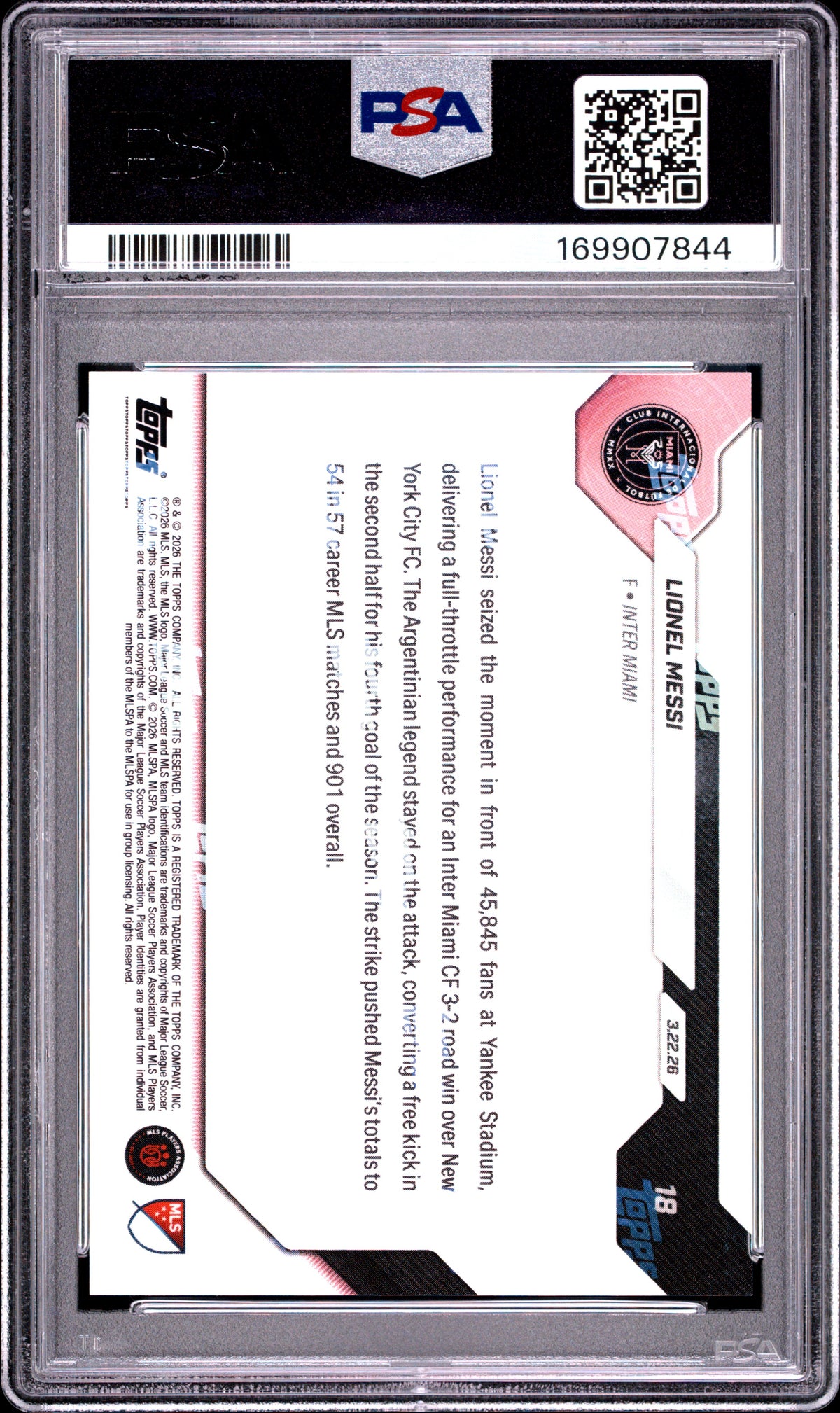2026 TOPPS NOW MLS LIONEL MESSI #18 PSA 10