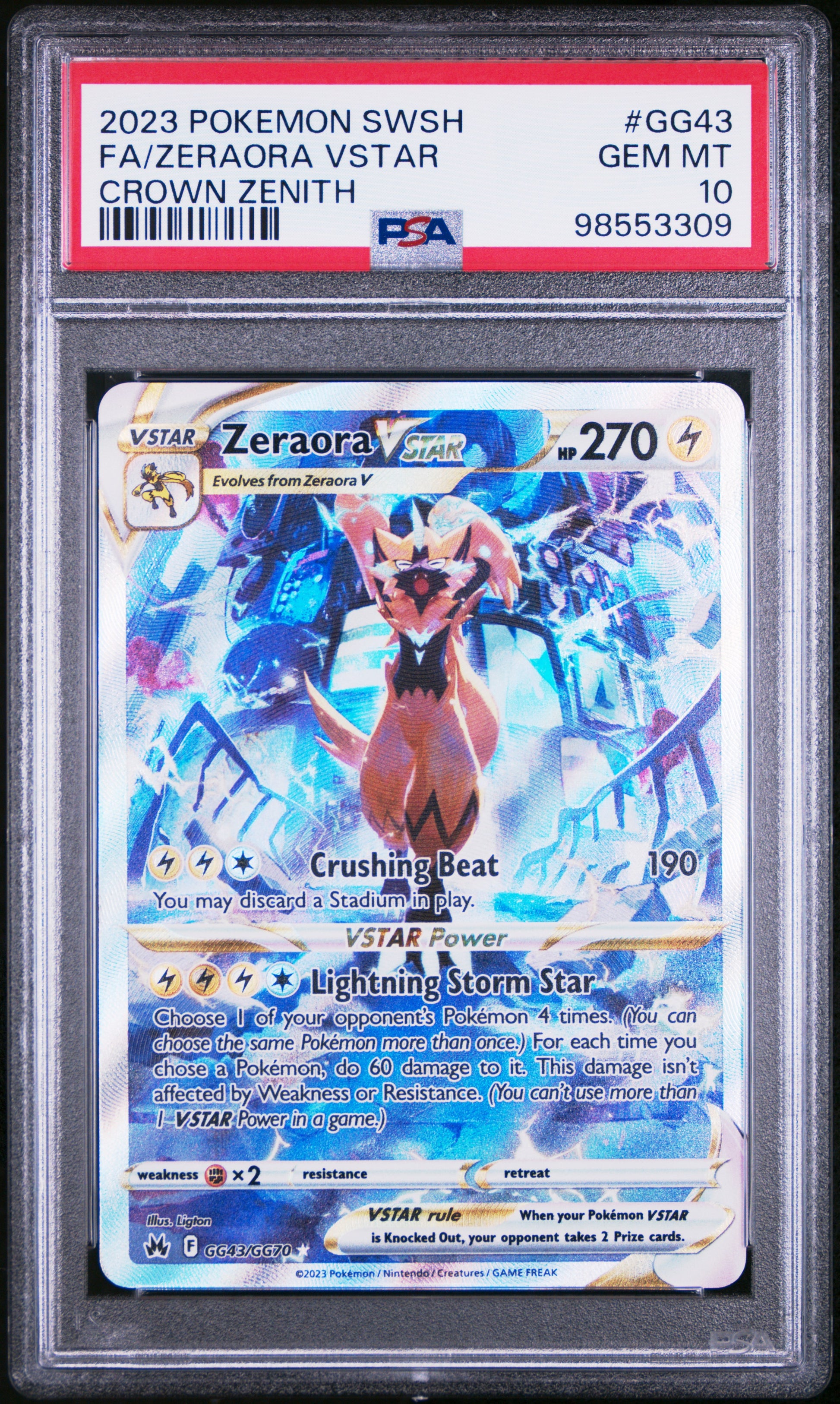 2023 POKEMON SWORD AND SHIELD CROWN ZENITH FA/ZERAORA VSTAR #GG43 CROWN ZENITH PSA 10