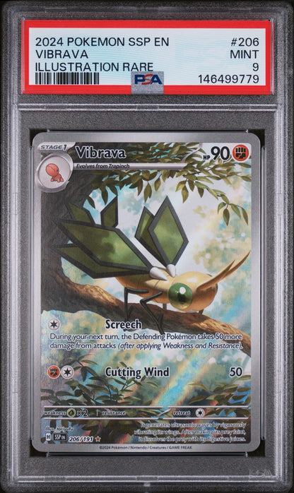 2024 POKEMON SSP EN-SURGING SPARKS VIBRAVA #206 ILLUSTRATION RARE PSA 9