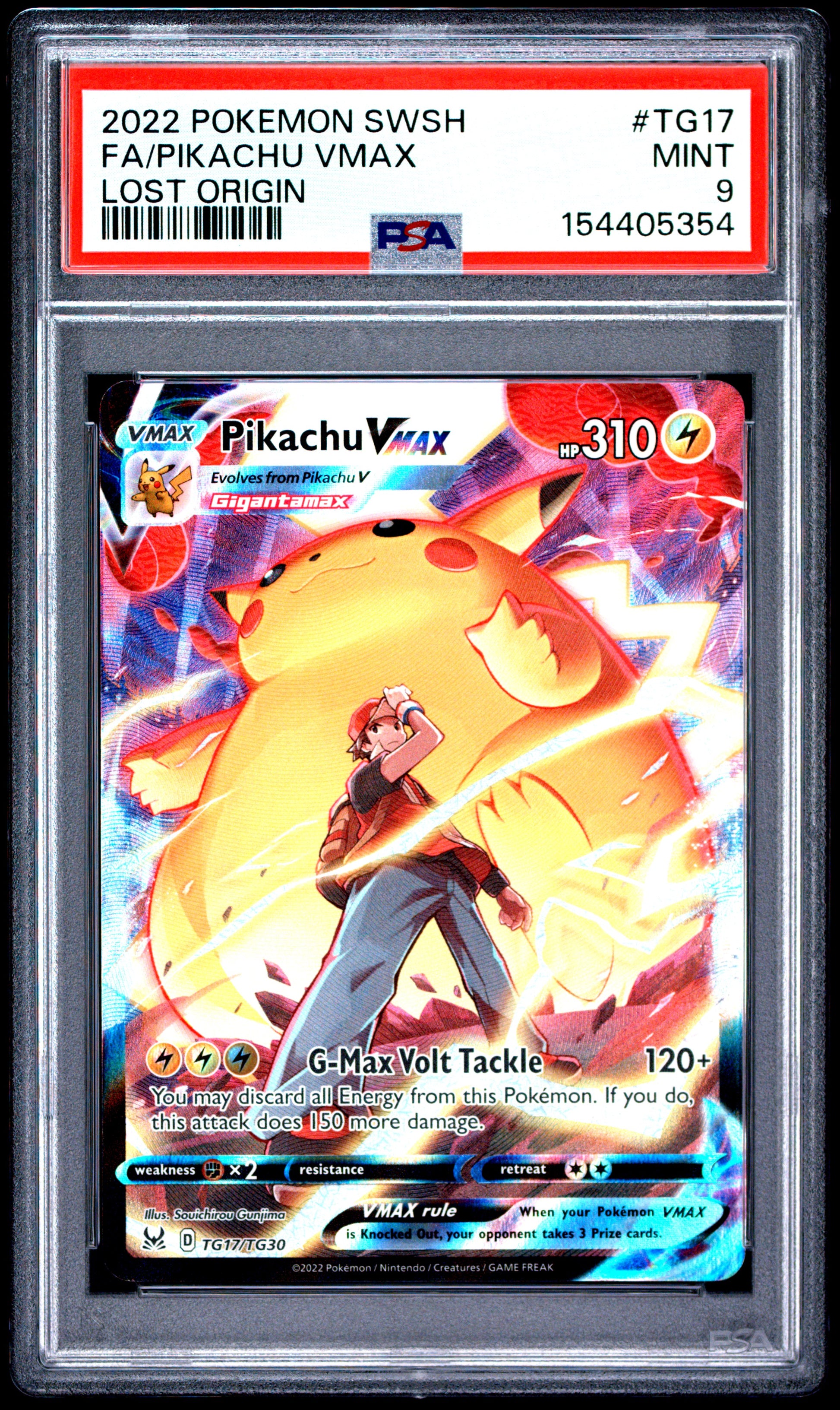 2022 POKEMON SWORD & SHIELD LOST ORIGIN FA/PIKACHU VMAX #TG17 LOST ORIGIN PSA 9