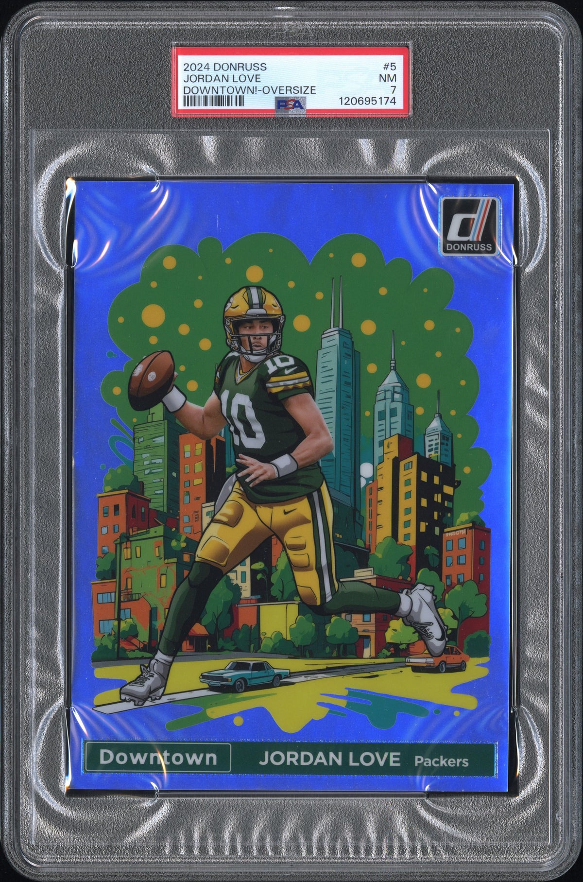 2024 PANINI DONRUSS DOWNTOWN! JORDAN LOVE #5 DOWNTOWN!-OVERSIZE PSA 7