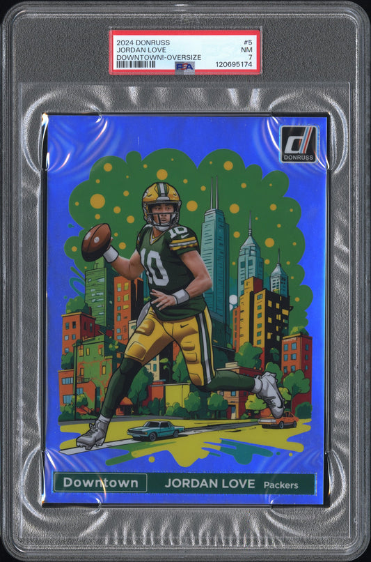 2024 PANINI DONRUSS DOWNTOWN! JORDAN LOVE #5 DOWNTOWN!-OVERSIZE PSA 7