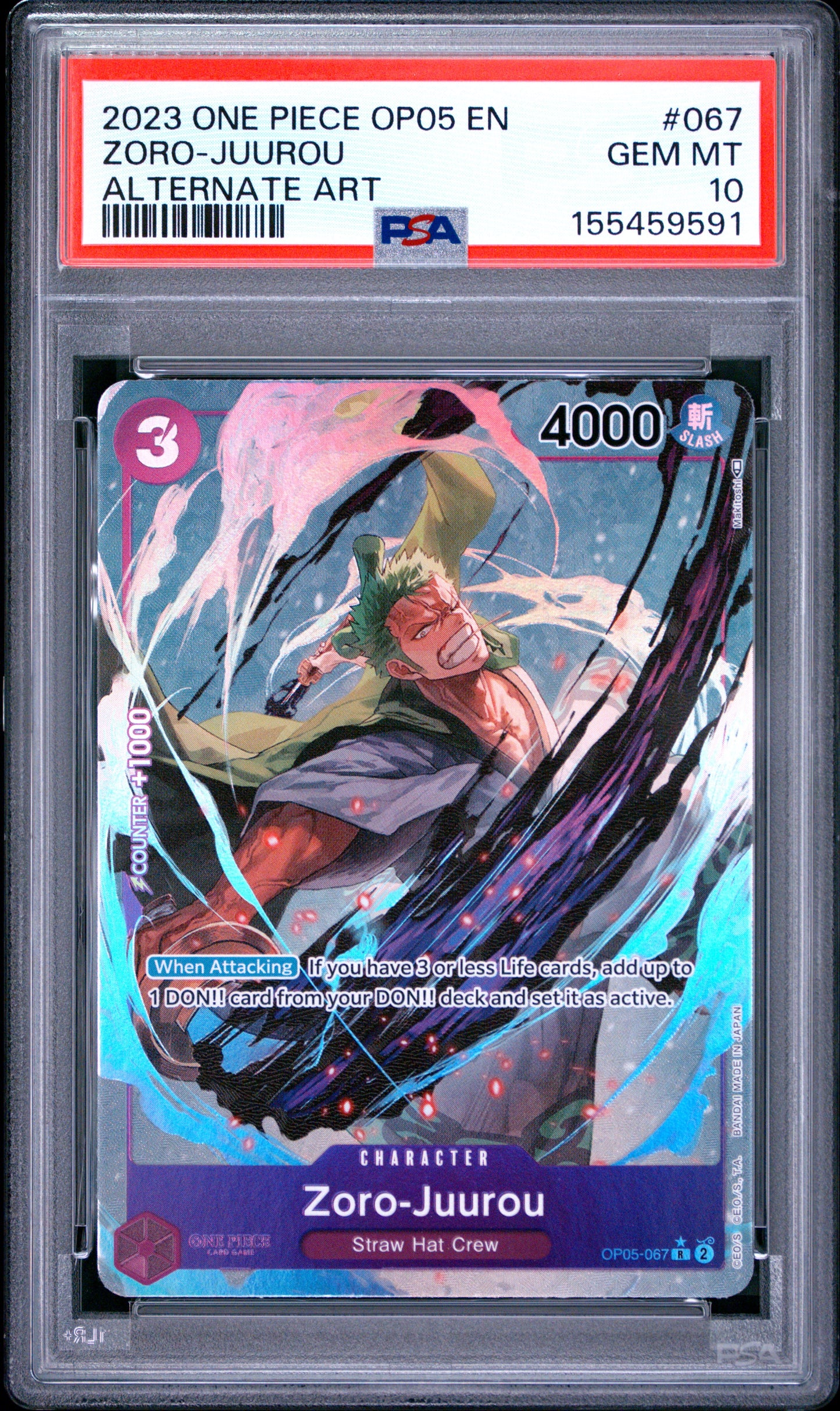 2023 ONE PIECE OP05-AWAKENING OF THE NEW ERA ZORO-JUUROU #067 ALTERNATE ART PSA 10