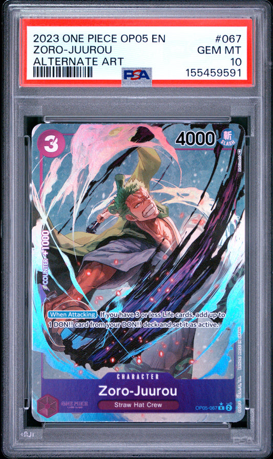 2023 ONE PIECE OP05-AWAKENING OF THE NEW ERA ZORO-JUUROU #067 ALTERNATE ART PSA 10