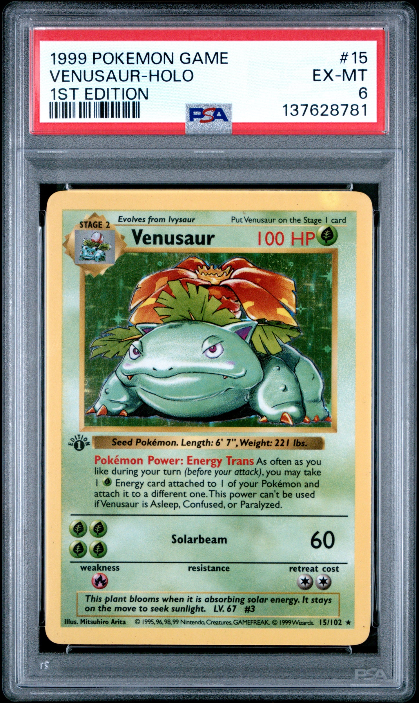 1999 POKEMON GAME VENUSAUR-HOLO #15 1ST EDITION PSA 6