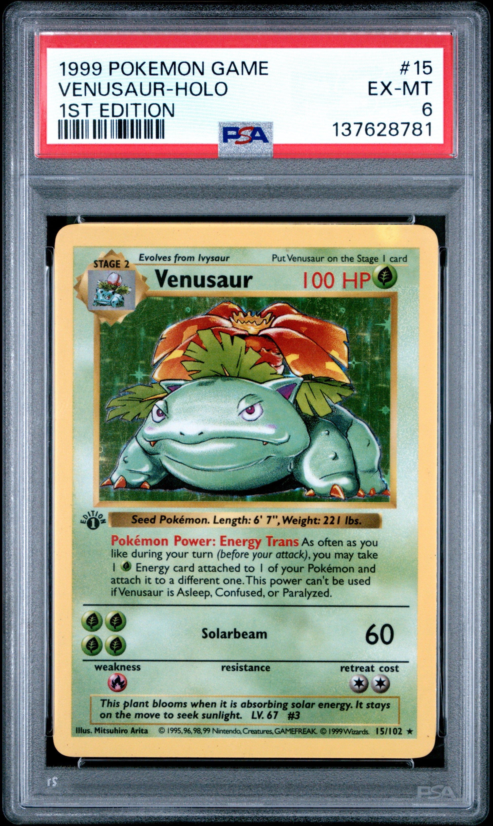 1999 POKEMON GAME VENUSAUR-HOLO #15 1ST EDITION PSA 6