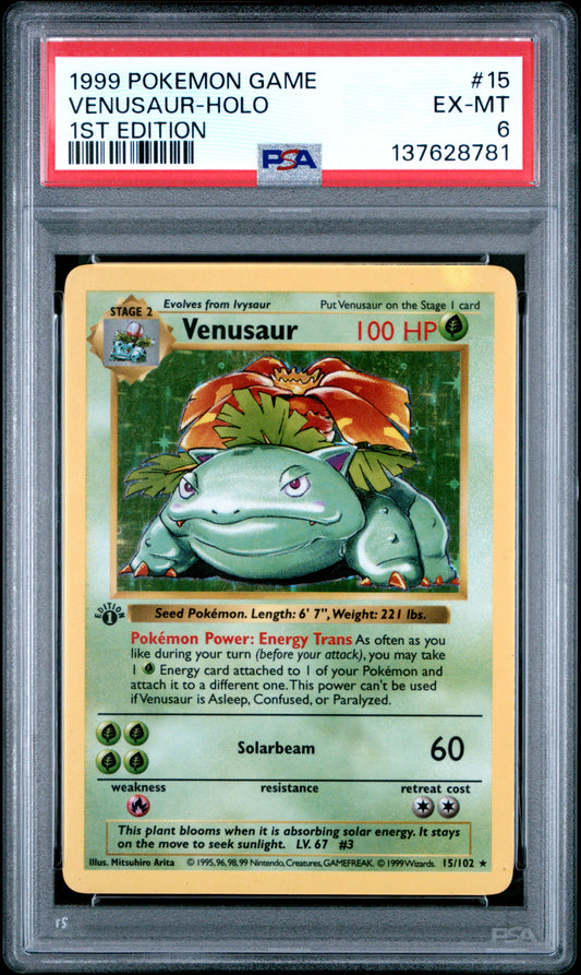 1999 POKEMON GAME VENUSAUR-HOLO #15 1ST EDITION PSA 6
