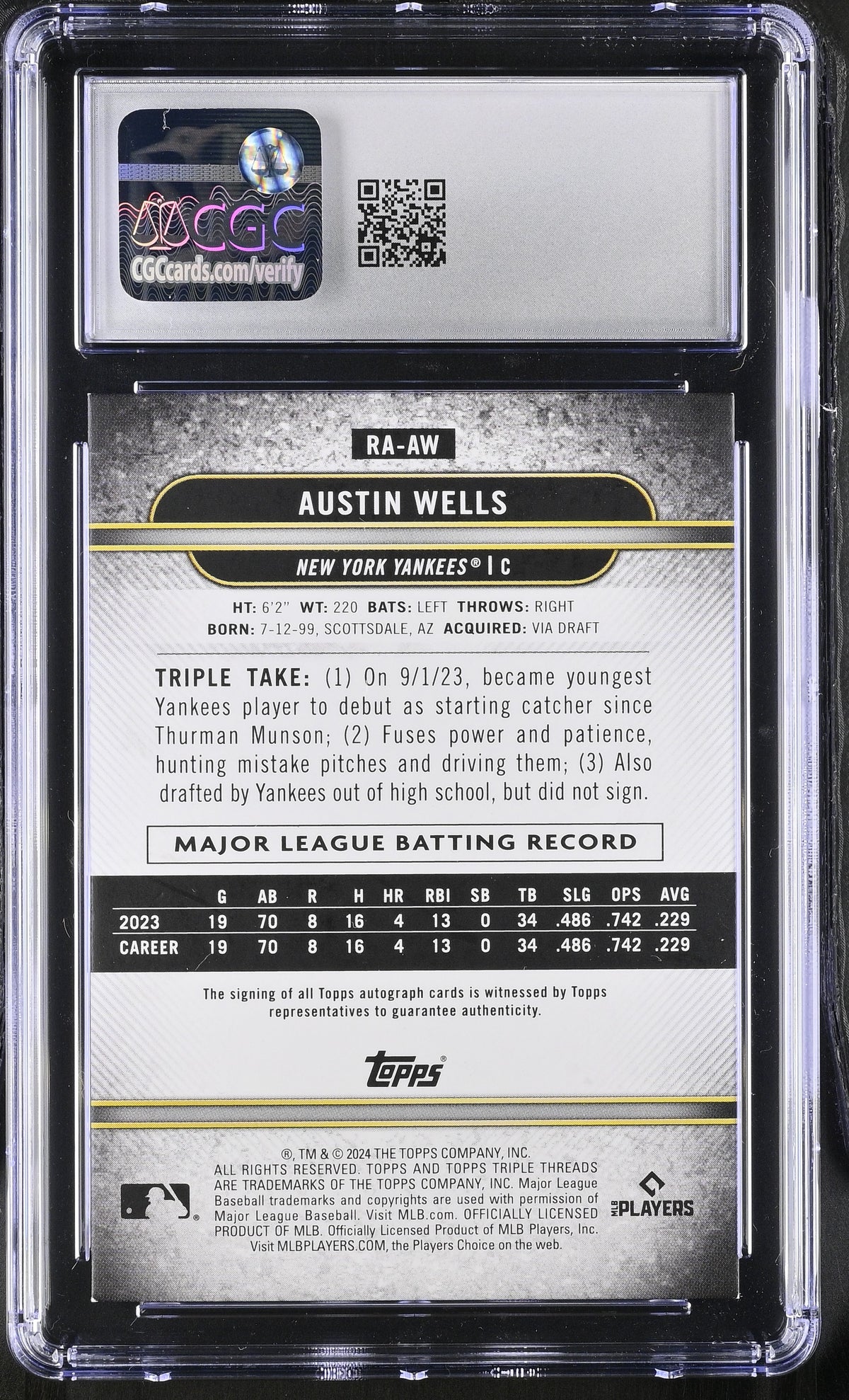 Triple Threads Austin Wells #RA-AW CGC 8