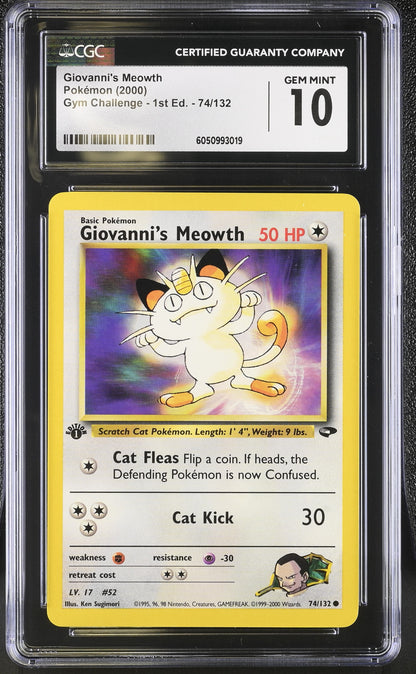 Gym Challenge - 1st Ed. Giovanni's Meowth #74/132 CGC 10