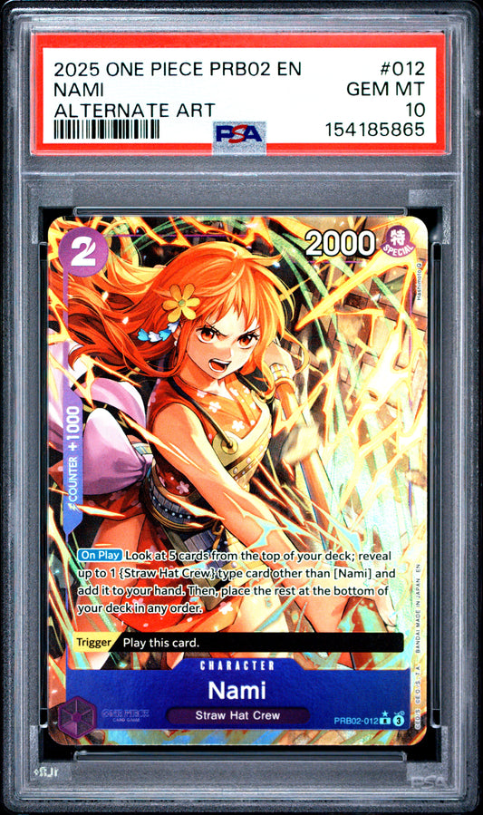 2025 ONE PIECE PRB02-PREMIUM BOOSTER -ONE PIECE CARD THE BEST- VOL.2 NAMI #012 ALTERNATE ART PSA 10