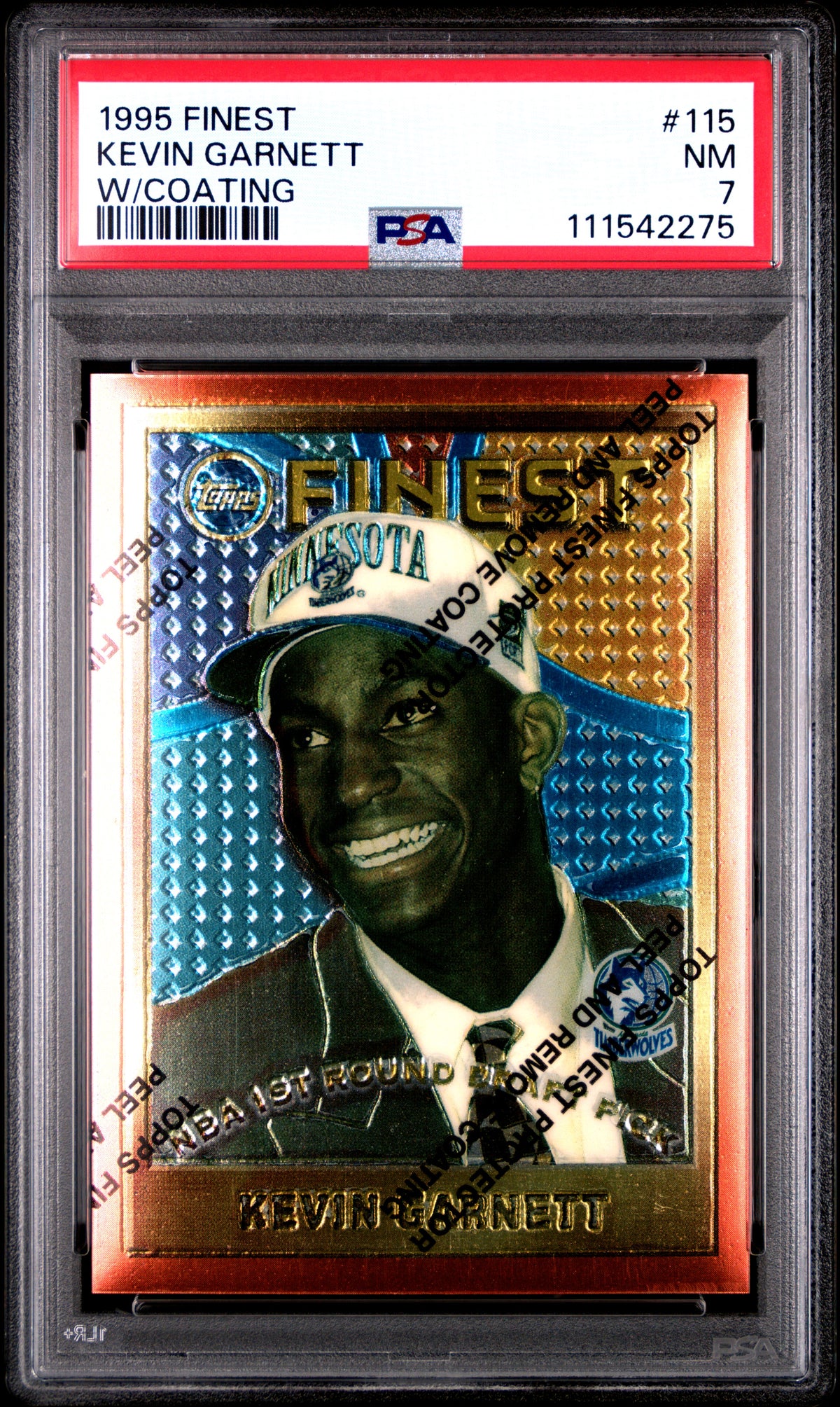 1995 FINEST KEVIN GARNETT #115 W/COATING PSA 7