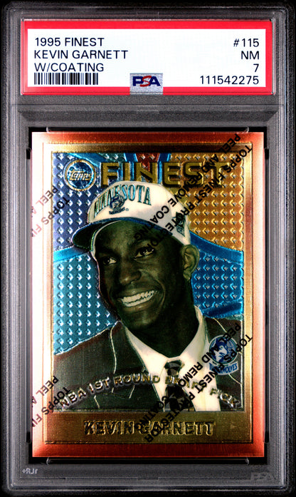 1995 FINEST KEVIN GARNETT #115 W/COATING PSA 7