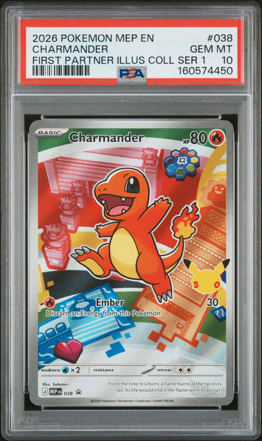 2026 POKEMON MEP EN-ME BLACK STAR PROMO CHARMANDER #038 FIRST PARTNER ILLUS COLL SER 1 PSA 10