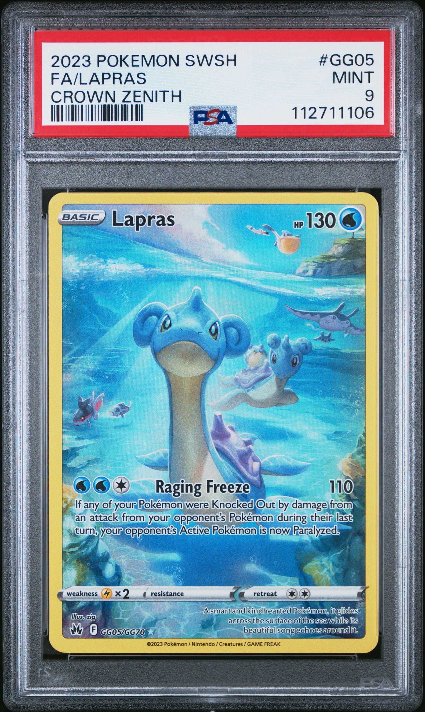 2023 POKEMON SWORD AND SHIELD CROWN ZENITH FA/LAPRAS #GG05 PSA 9 - Image 1