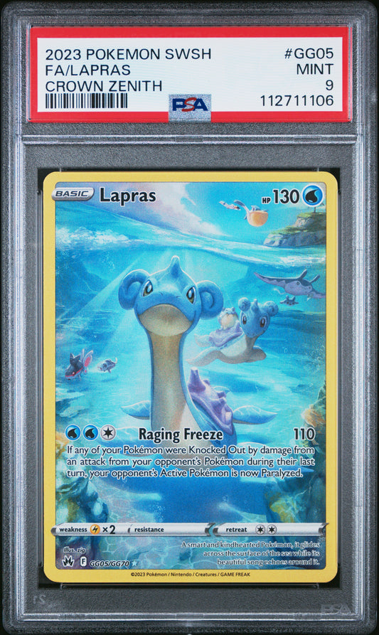 2023 POKEMON SWORD AND SHIELD CROWN ZENITH FA/LAPRAS #GG05 PSA 9 - Image 1