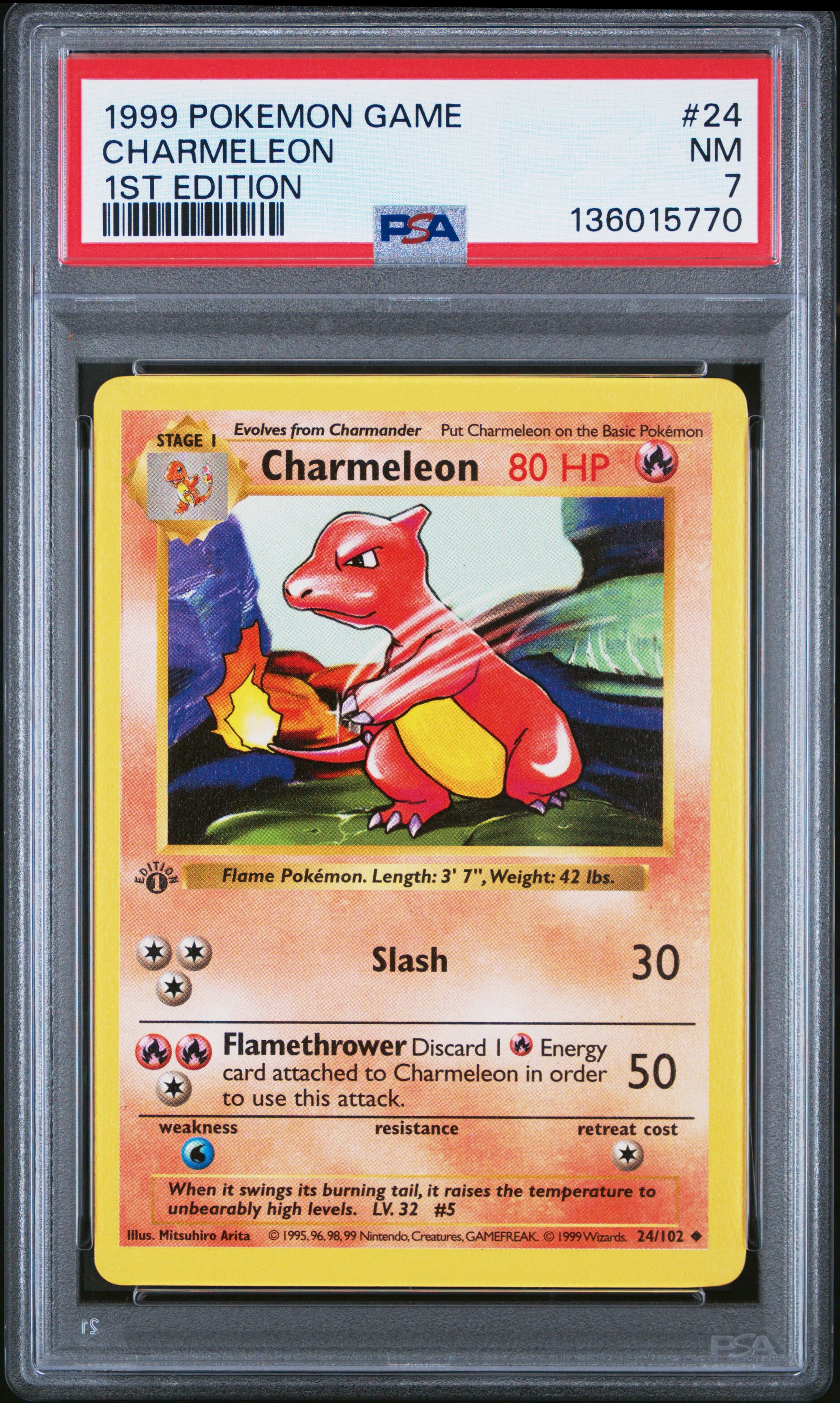 1999 POKEMON GAME CHARMELEON #24 1ST EDITION PSA 7