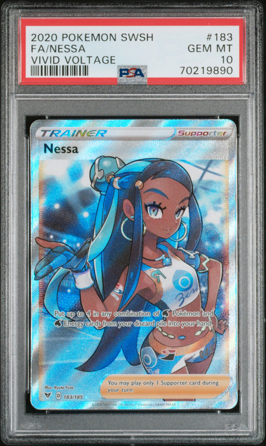 2020 POKEMON SWORD & SHIELD VIVID VOLTAGE FA/NESSA #183 VIVID VOLTAGE PSA 10